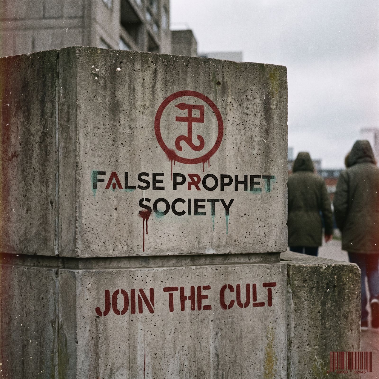 Concrete block with sprayed logo